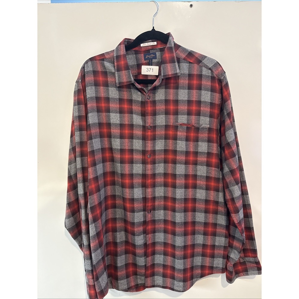Goodman Brand Mens Flannel Shirt Red Black Grey Plaid Long Sleeve Size XL